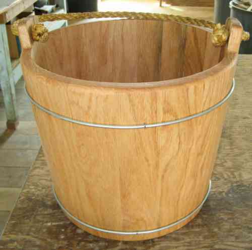oak water bucket with wire band