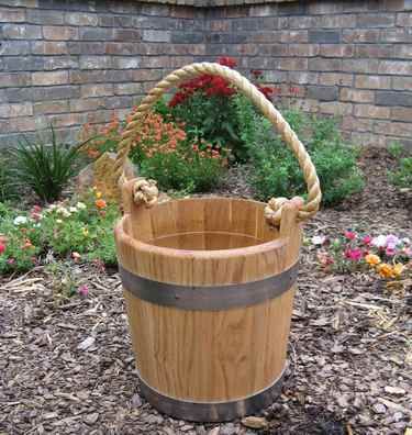 oak water bucket with heavy metal band